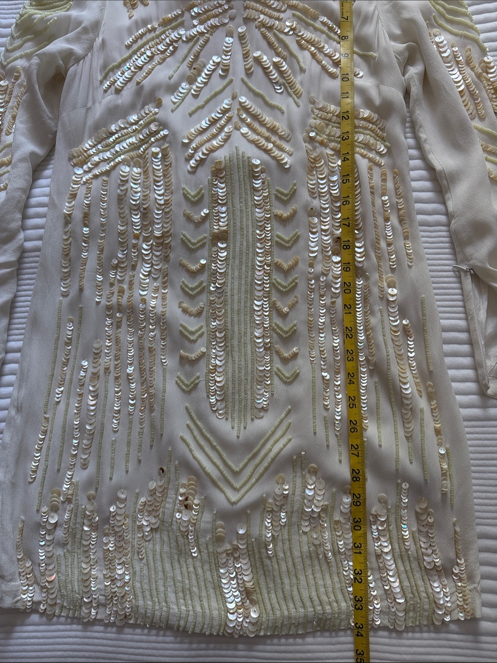 FREE PEOPLE LIMITED EDITION Ivory Art Deco Embellished Mini Dress Sequin Rare - Picture 14 of 17